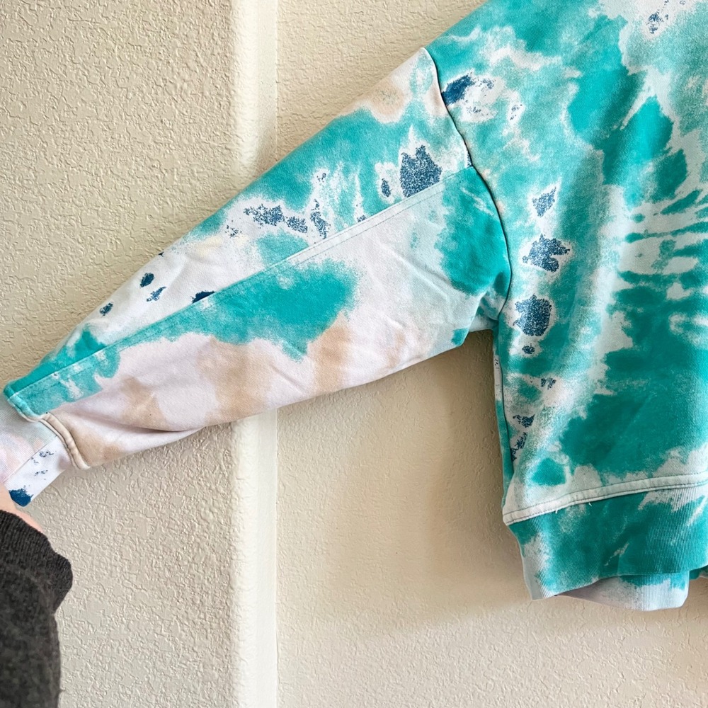 Nike Teal White Tie Dye Cropped Hoodie Size L Athleisure - Picture 3 of 9